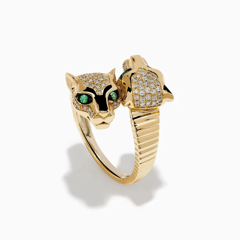 Signature 14K Yellow Gold Diamond and Emerald Panther Bypass Ring sold by Effy