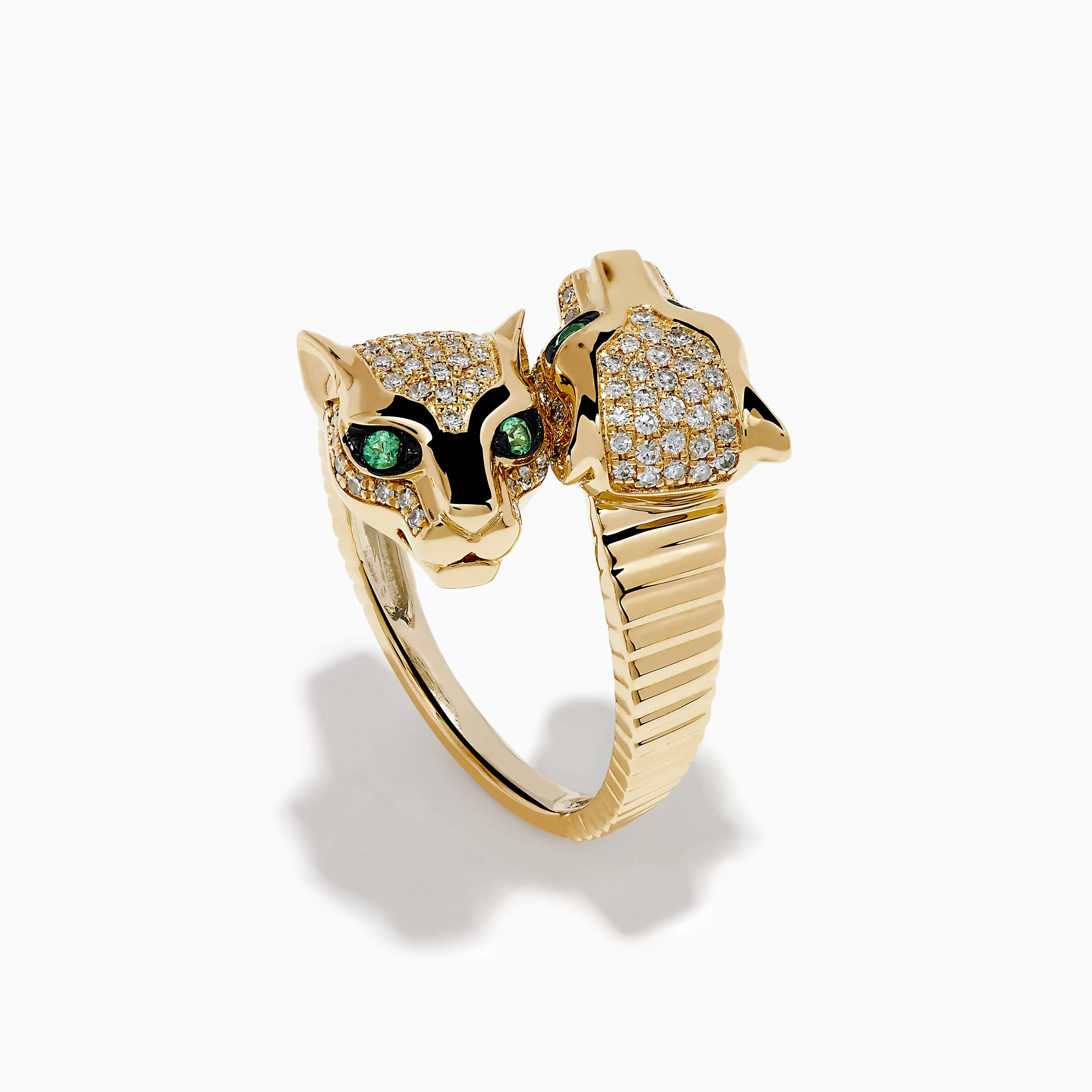 Signature 14K Yellow Gold Diamond and Emerald Panther Bypass Ring sold by Effy