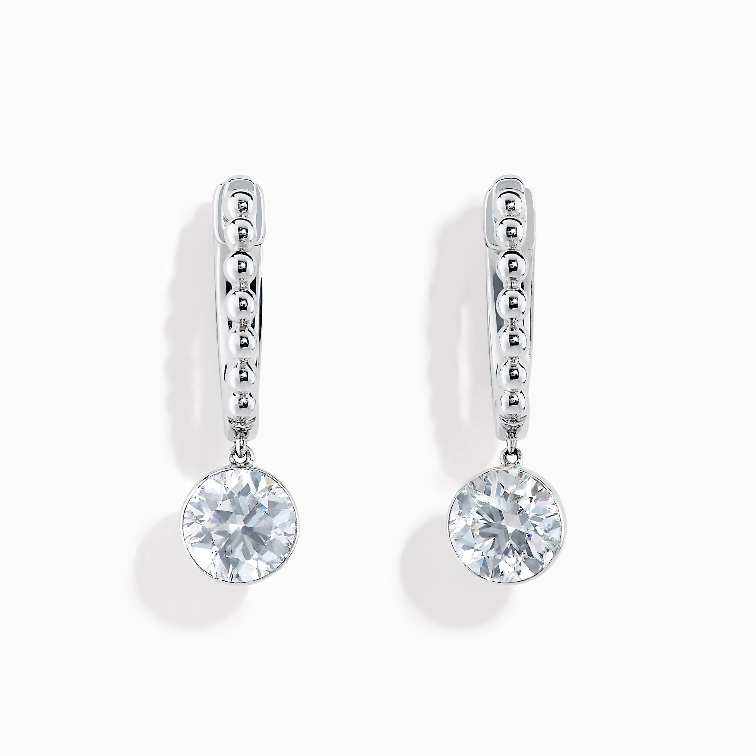 Star Lab Grown Diamond Beaded Hoop Solitaire Drop Earrings in 18K White Gold sold by Effy