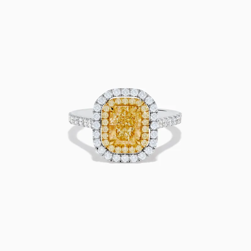 18K Gold Yellow and White Double Halo GIA Certified Diamond Ring sold by Effy