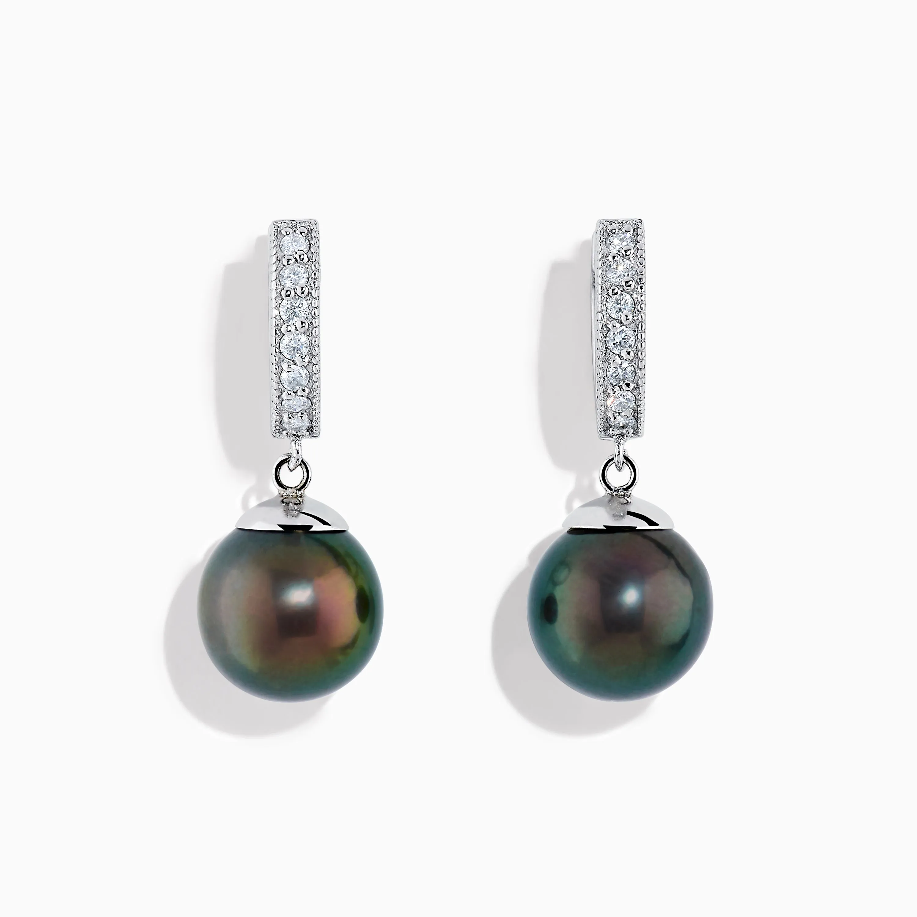14K White Gold Tahitian Pearl and Diamond Drop Earrings sold by Effy