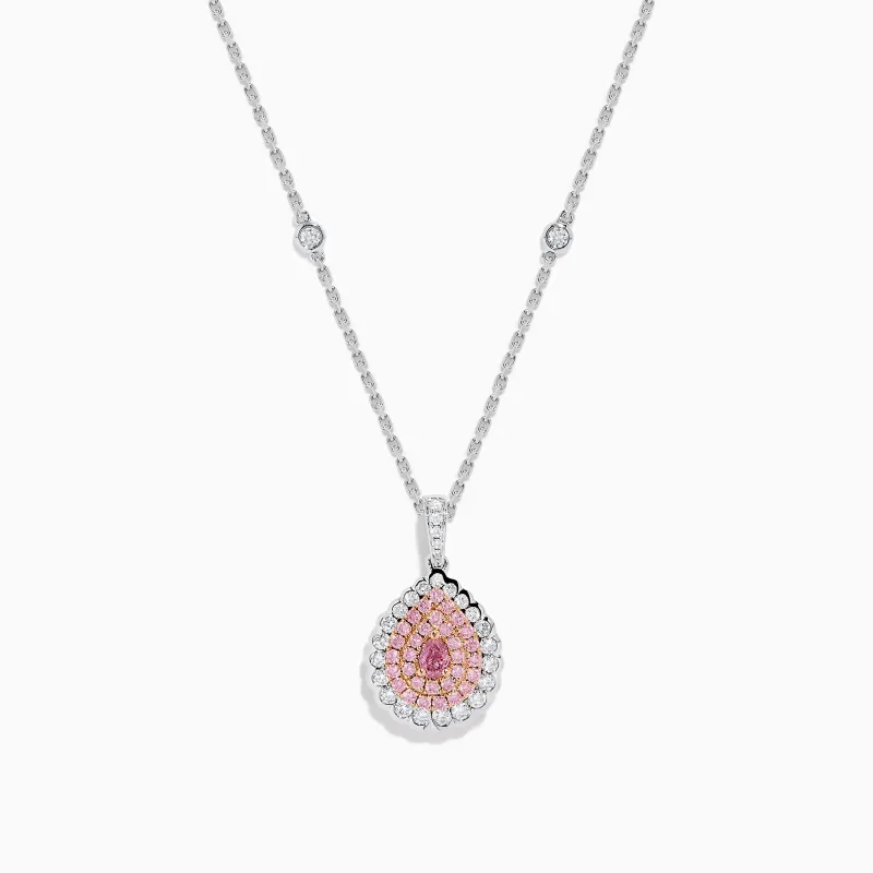 18K Two - Tone Gold Pink and White Diamond Pendant and Station Necklace sold by Effy