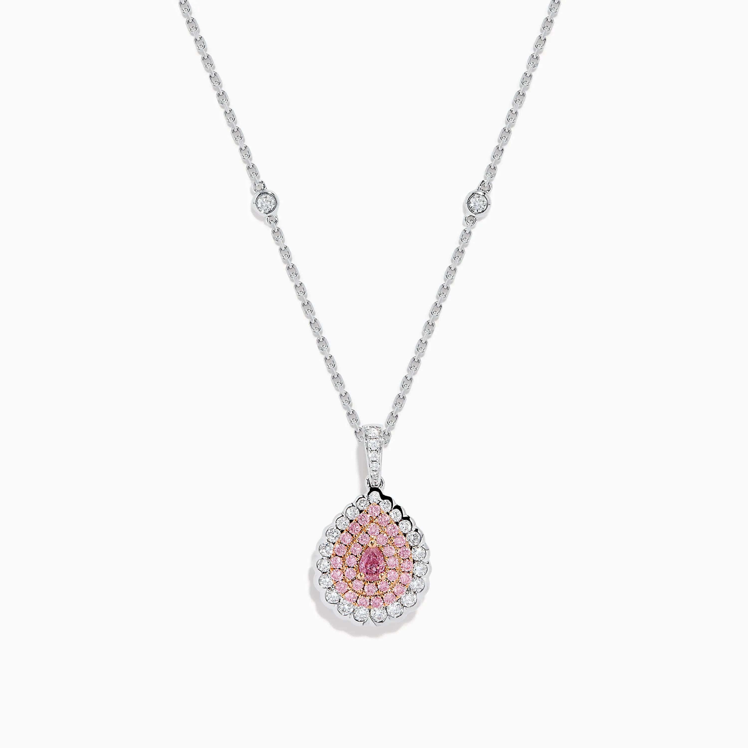 18K Two - Tone Gold Pink and White Diamond Pendant and Station Necklace sold by Effy