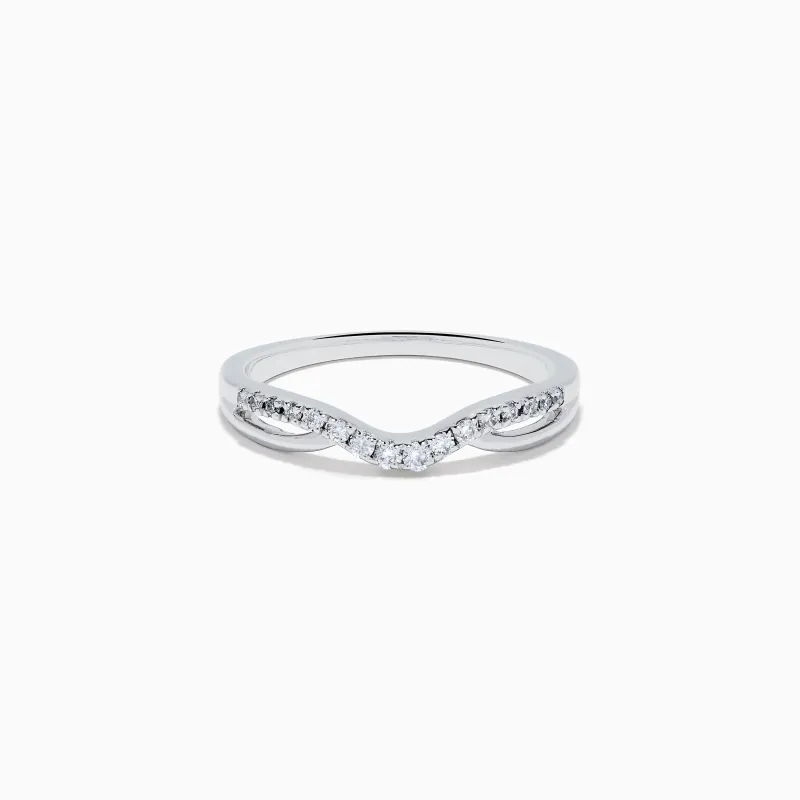 Classique 14K White Gold Diamond Curved Wedding Band made by Effy