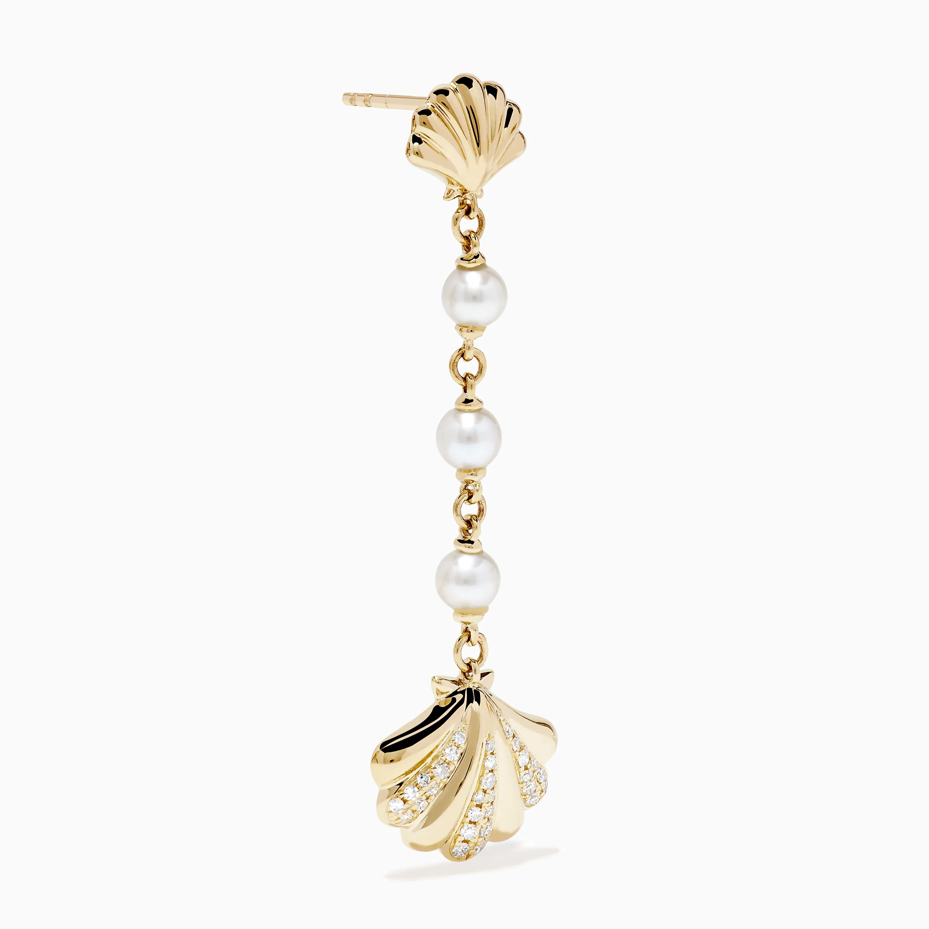 14K Yellow Gold Freshwater Pearl and Diamond Drop Seashell Earrings sold by Effy product image thumbnail 3