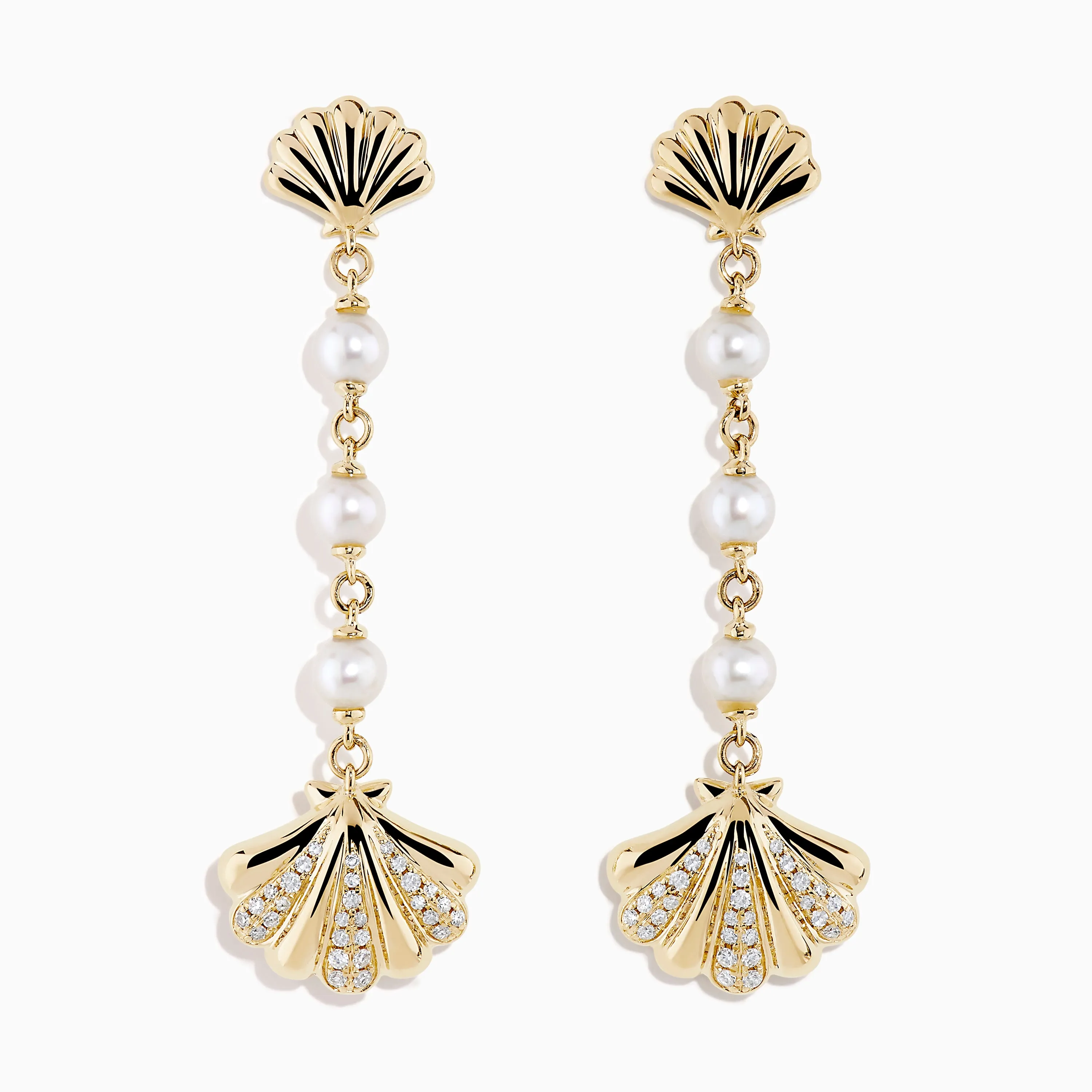14K Yellow Gold Freshwater Pearl and Diamond Drop Seashell Earrings sold by Effy