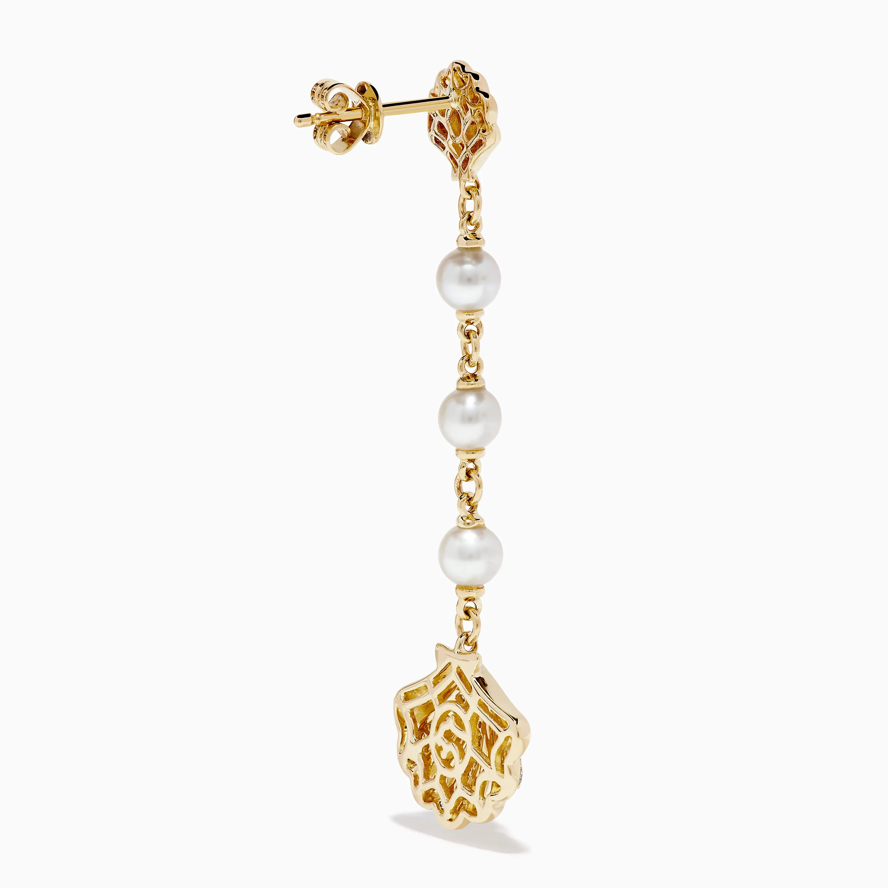 14K Yellow Gold Freshwater Pearl and Diamond Drop Seashell Earrings sold by Effy product image thumbnail 4