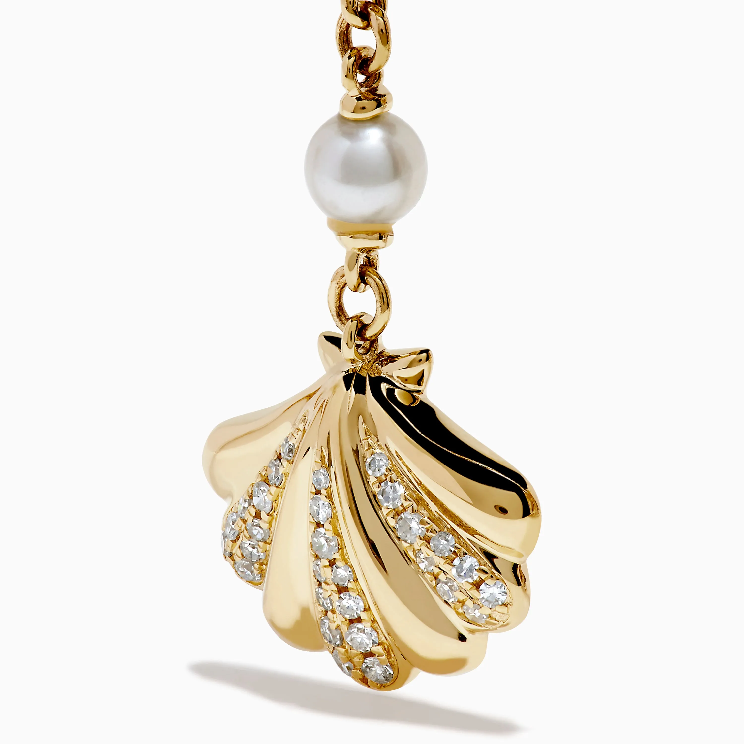 14K Yellow Gold Freshwater Pearl and Diamond Drop Seashell Earrings sold by Effy product image thumbnail 2