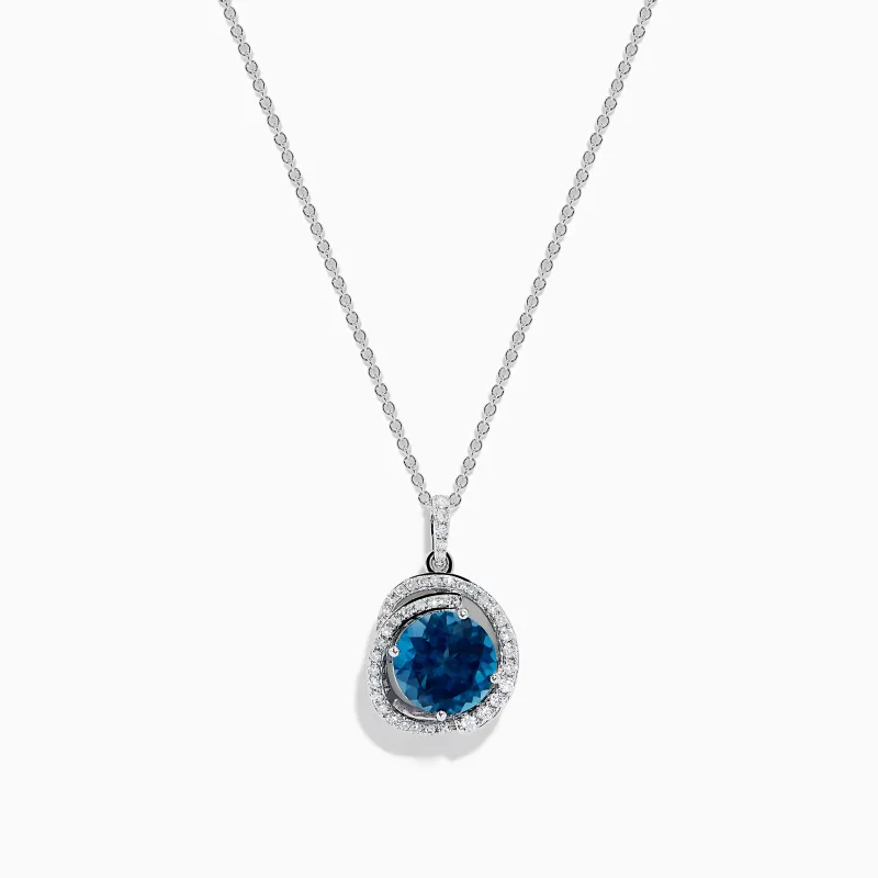 Ocea Bleu 14K White Gold Blue Topaz and Diamond Pendant sold by Effy