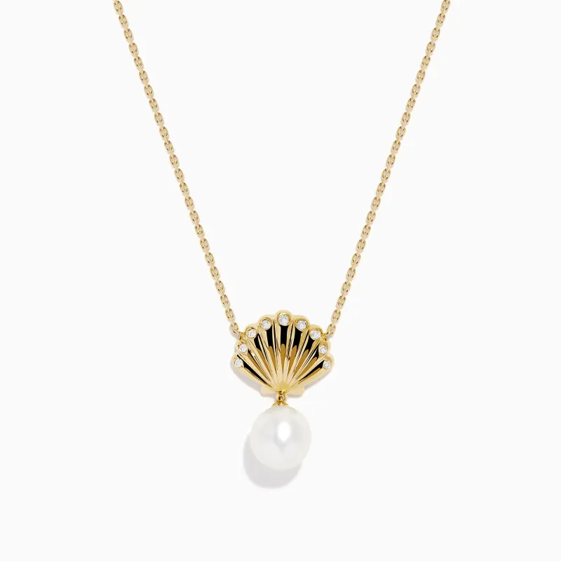 Novelty 14K Yellow Gold Freshwater Pearl and Diamond Seashell Necklace sold by Effy