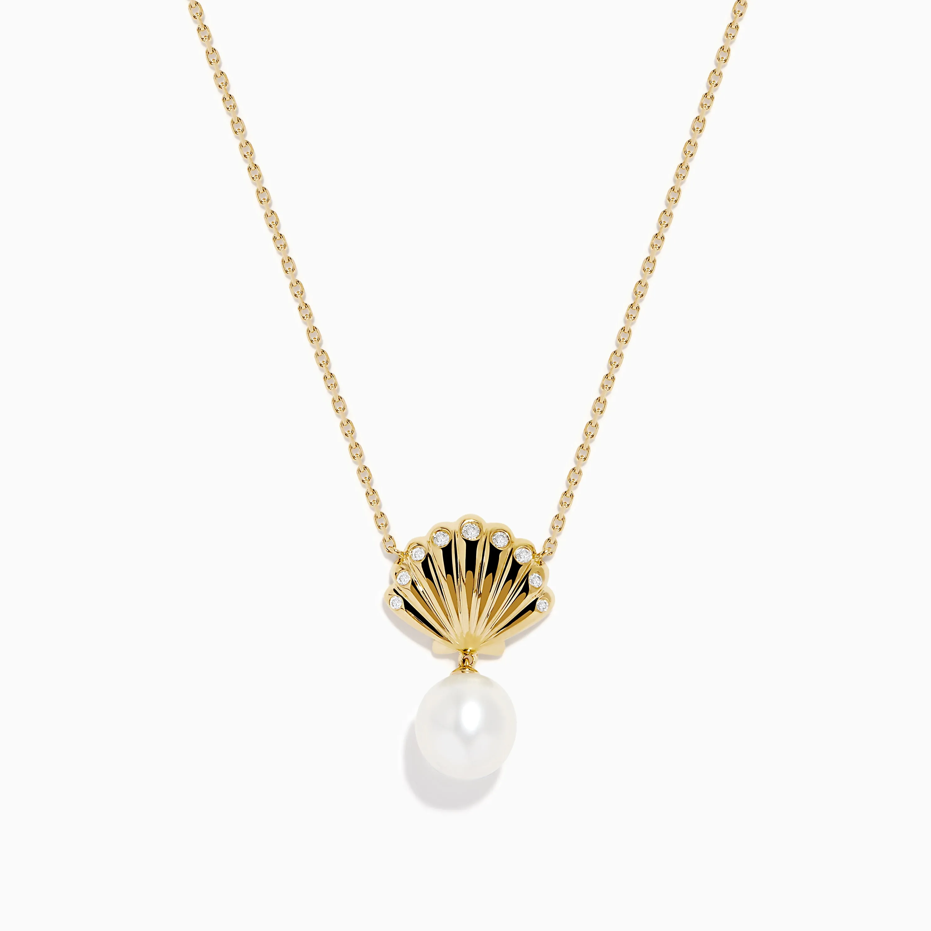 Novelty 14K Yellow Gold Freshwater Pearl and Diamond Seashell Necklace sold by Effy