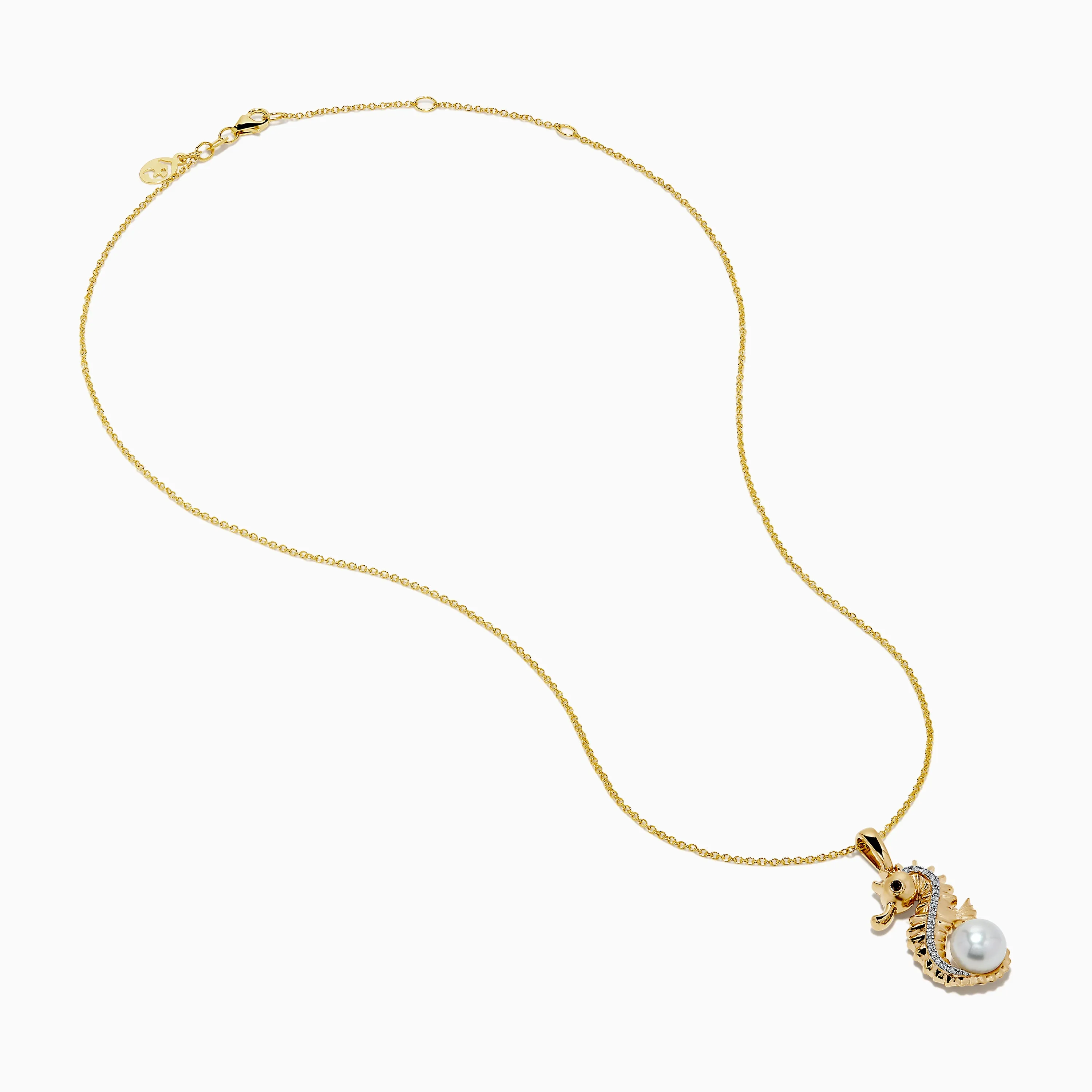 Novelty 14K Yellow Gold Pearl, White and Black Diamond Sea Horse Pendant sold by Effy product image thumbnail 2