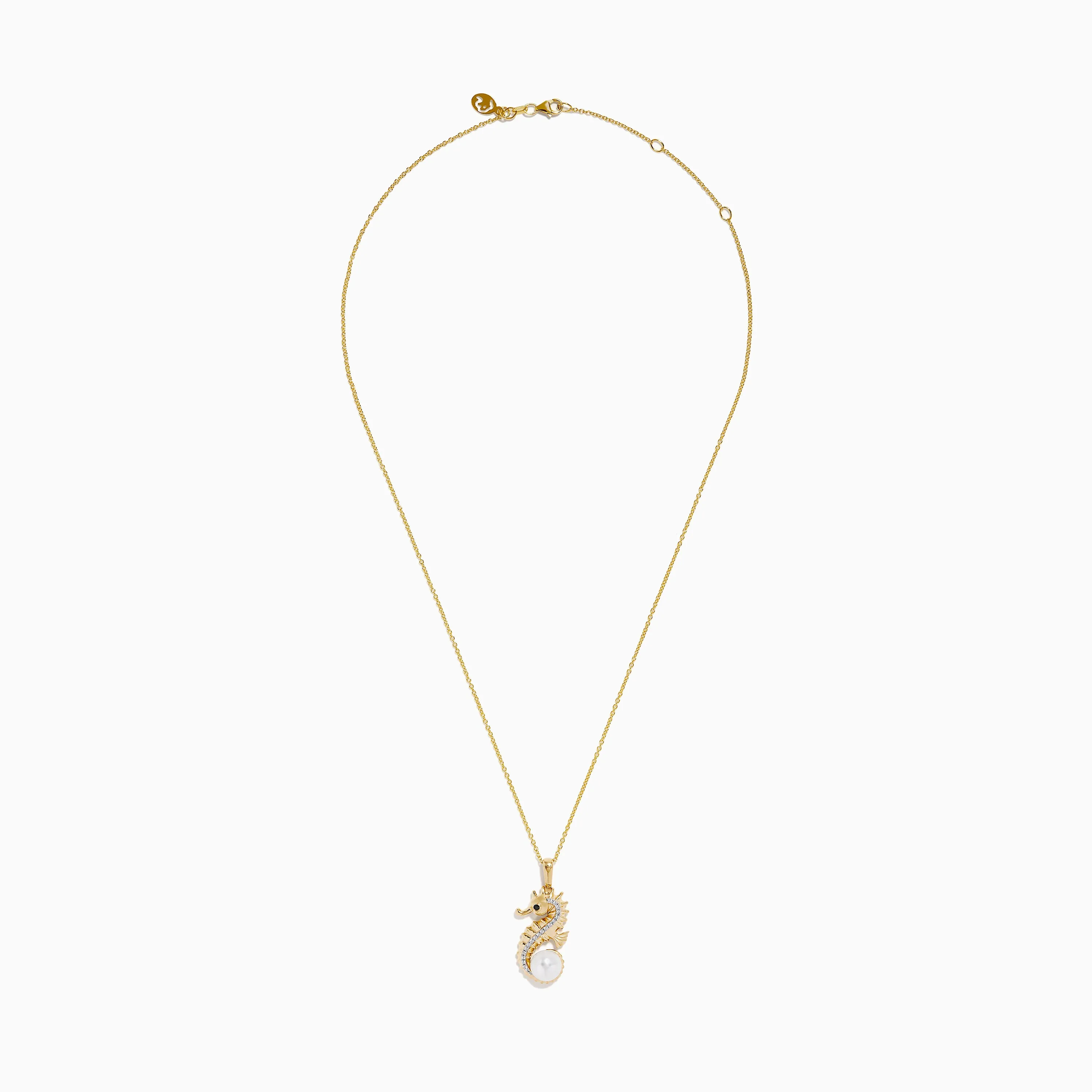 Novelty 14K Yellow Gold Pearl, White and Black Diamond Sea Horse Pendant sold by Effy product image thumbnail 3