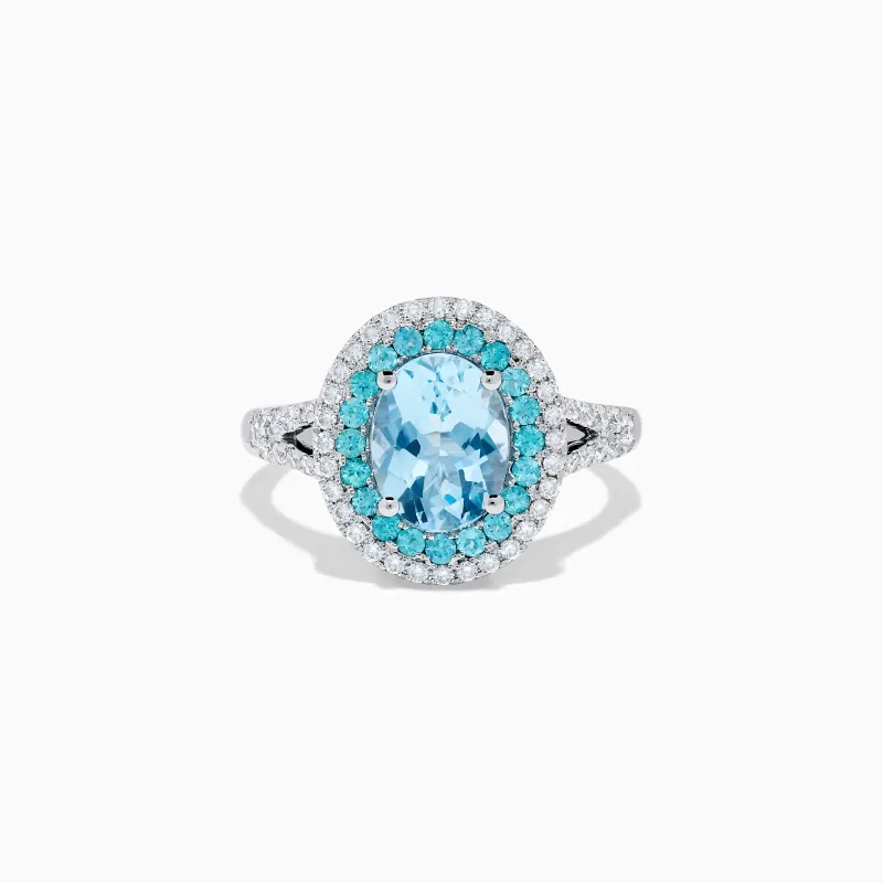 Aquarius 14K White Gold Aquamarine, Paraiba, and Diamond Ring sold by Effy