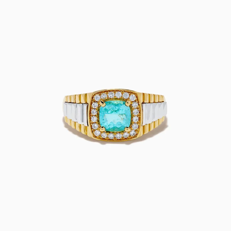 Men's 18K Two Tone GIA Certified Paraiba and Diamond Ring sold by Effy