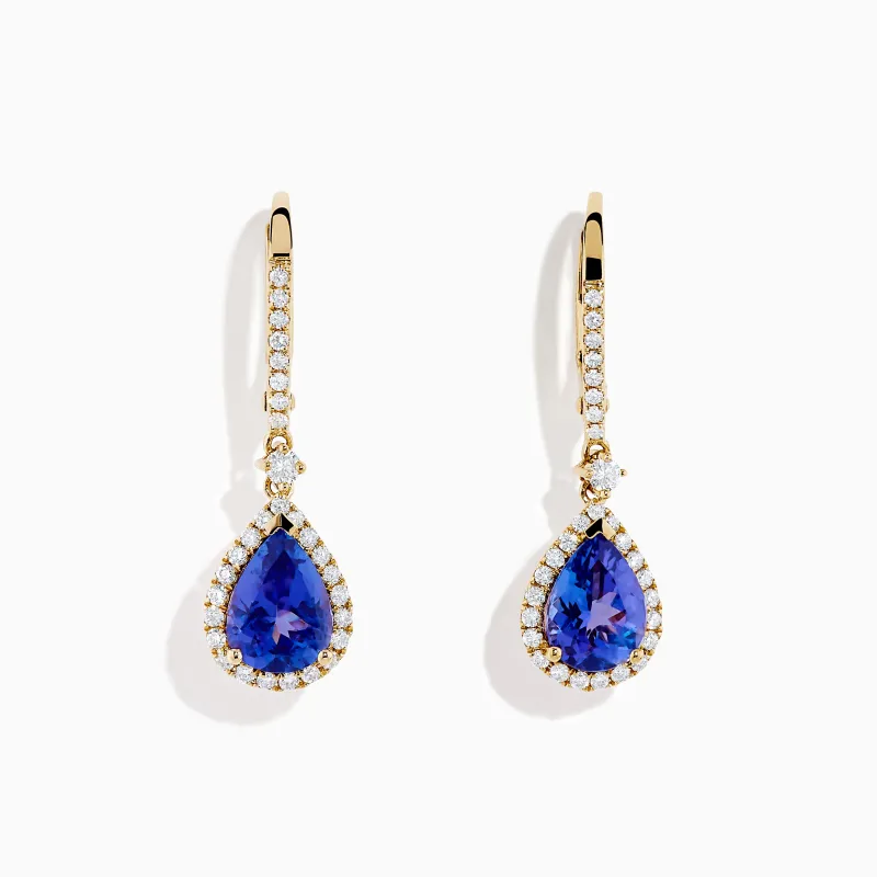 Nahla 14K Yellow Gold Pear Shaped AAA Tanzanite and Diamond Earrings sold by Effy