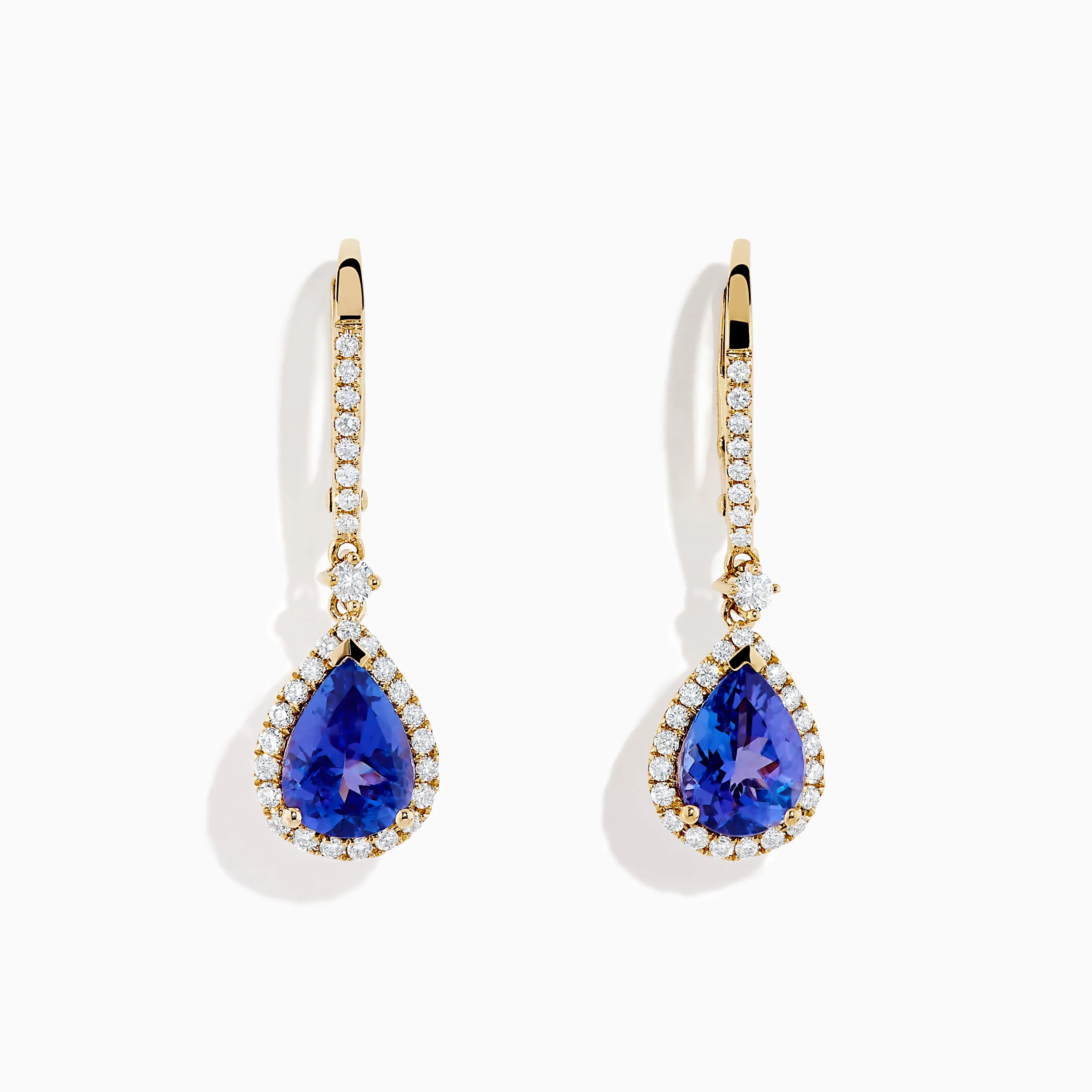 Nahla 14K Yellow Gold Pear Shaped AAA Tanzanite and Diamond Earrings sold by Effy