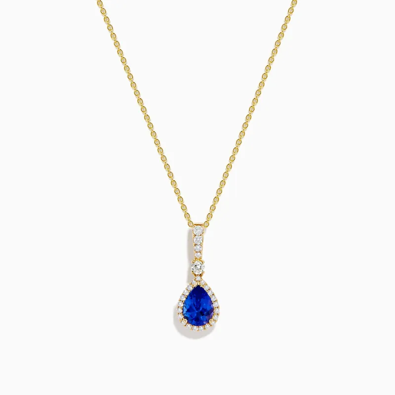 Nahla 14K Yellow Gold Pear Shaped AAA Tanzanite Pendant sold by Effy