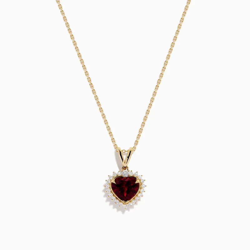 14 Karat Yellow Gold Rhodolite Garnet and Diamond Heart Pendant sold by Effy