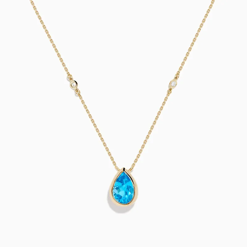 Ocean Bleu 14K Yellow Gold Blue Topaz and Diamond Necklace sold by Effy