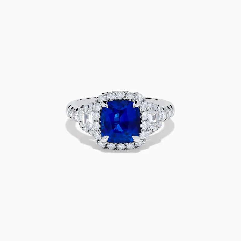 Royale Bleu Platinum Blue Sapphire Halo Ring sold by Effy
