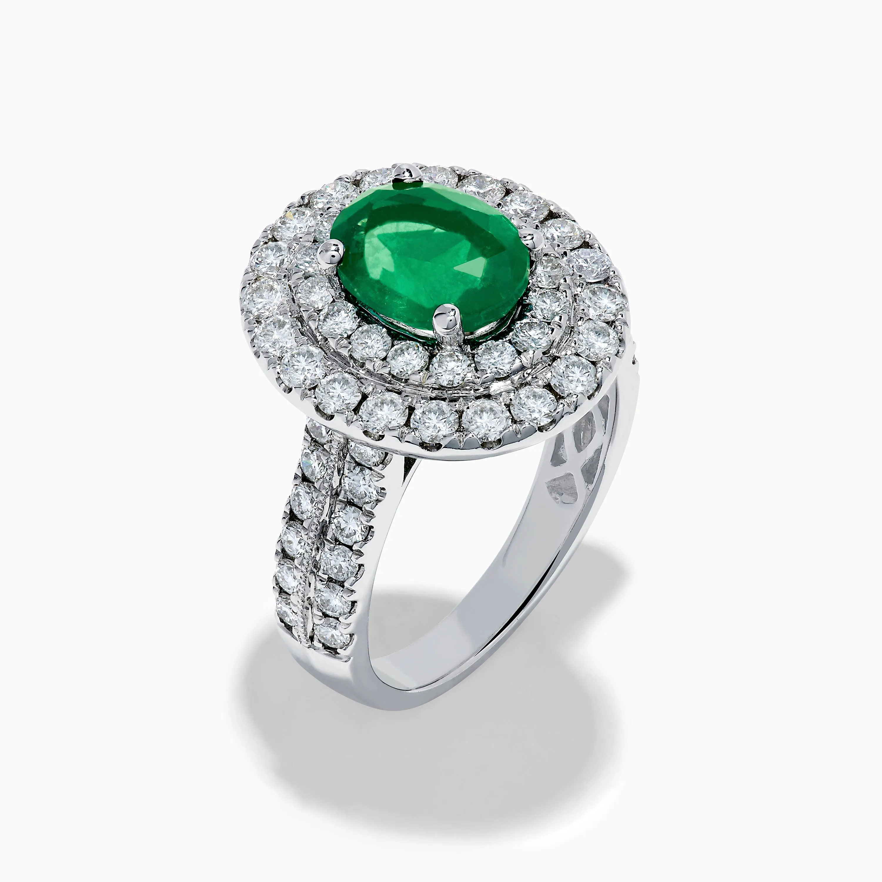 Brasilica 18K White Gold Emerald and Diamond Double Halo Ring sold by Effy product image thumbnail 4