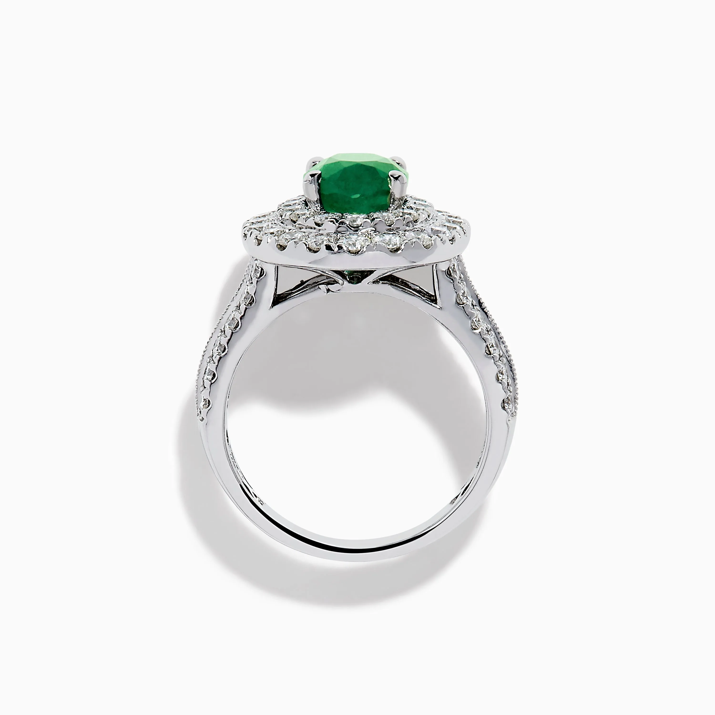 Brasilica 18K White Gold Emerald and Diamond Double Halo Ring sold by Effy product image thumbnail 3