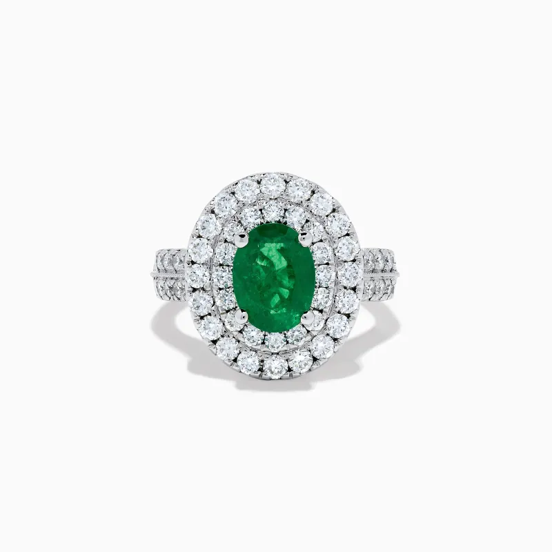 Brasilica 18K White Gold Emerald and Diamond Double Halo Ring sold by Effy