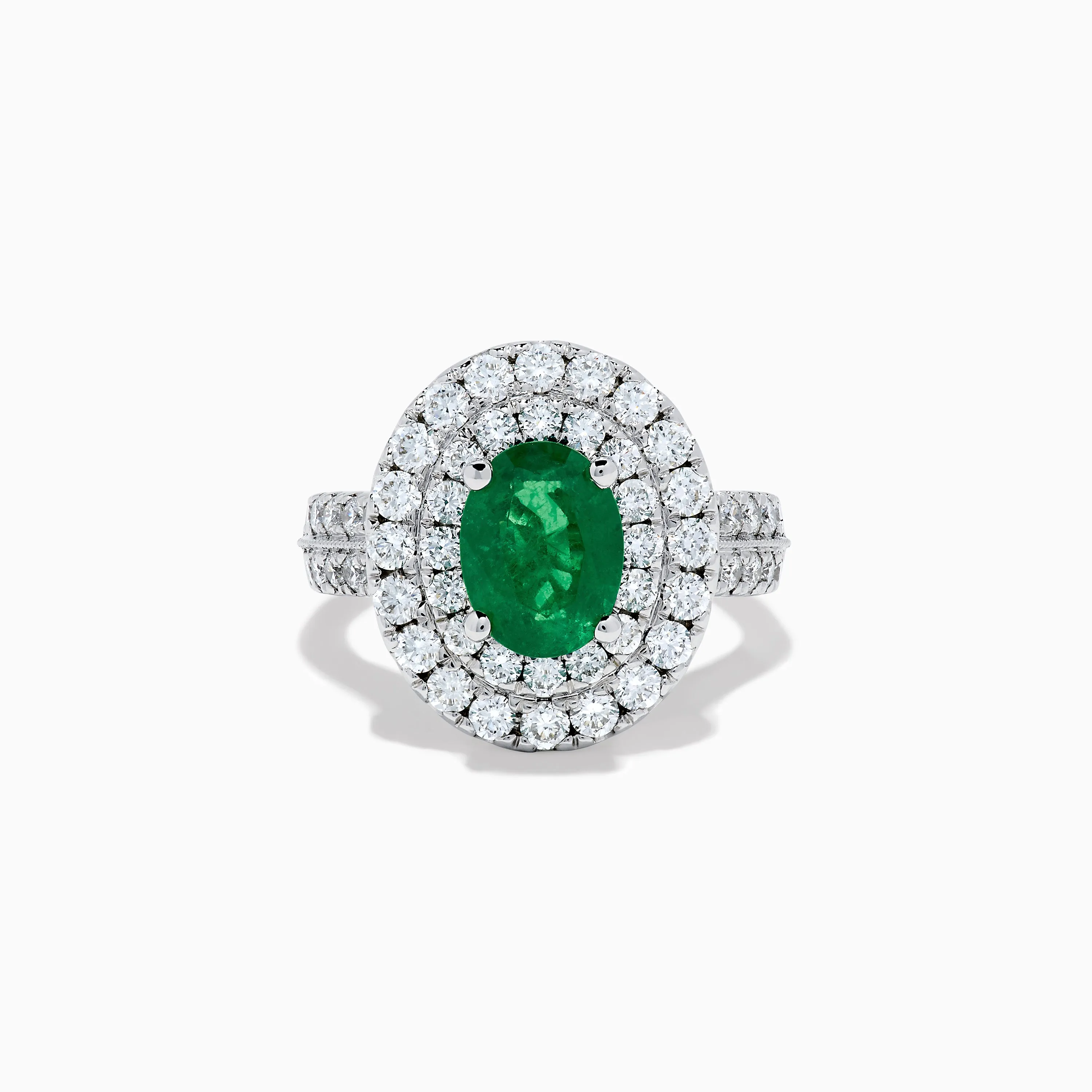 Brasilica 18K White Gold Emerald and Diamond Double Halo Ring sold by Effy