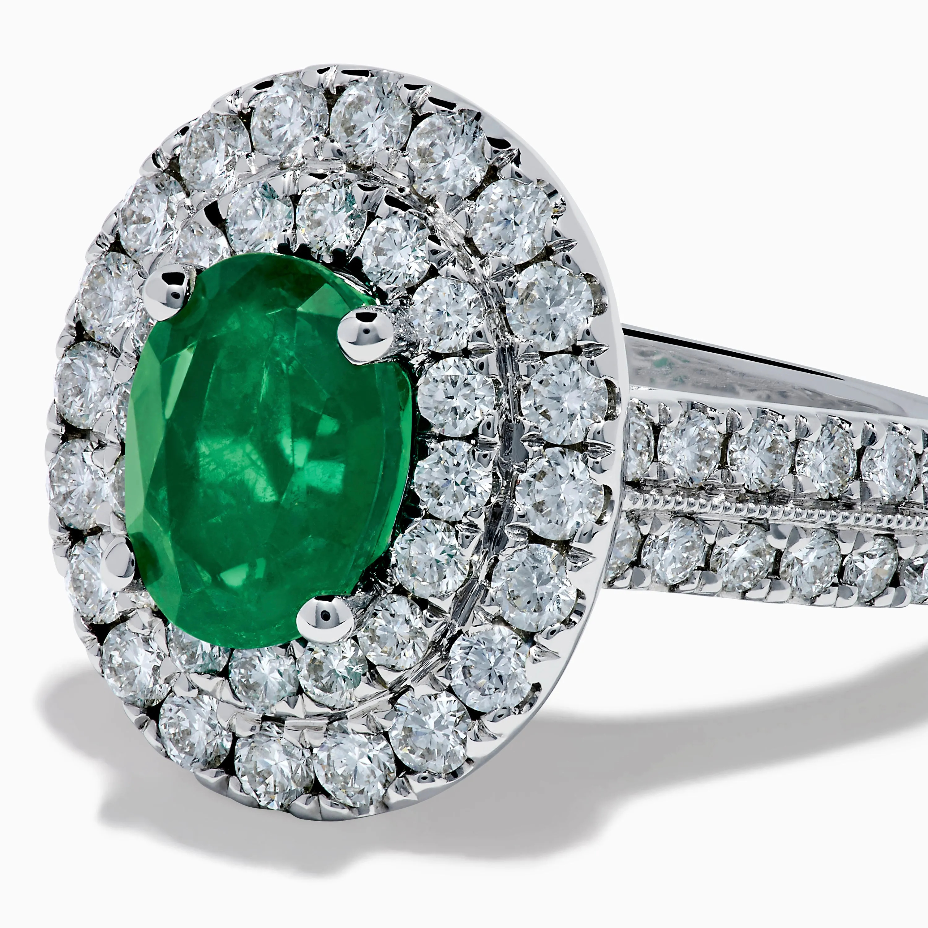 Brasilica 18K White Gold Emerald and Diamond Double Halo Ring sold by Effy product image thumbnail 2