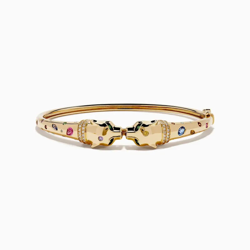 Signature 14K Yellow Gold Multi Sapphire and Diamond Panther Bangle sold by Effy