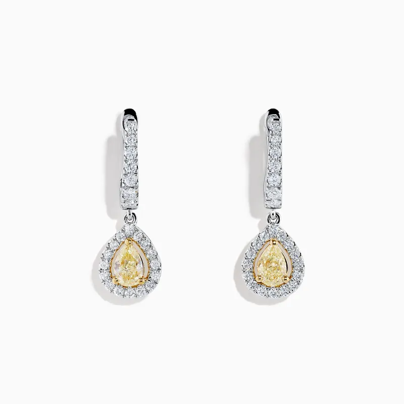 18K Two Tone Gold White and Yellow Diamond Drop Earrings sold by Effy