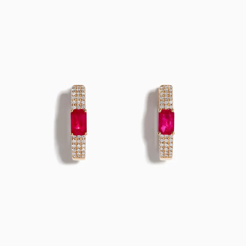Ruby Royale 14K Rose Gold Ruby and Diamond Hoop Earrings sold by Effy