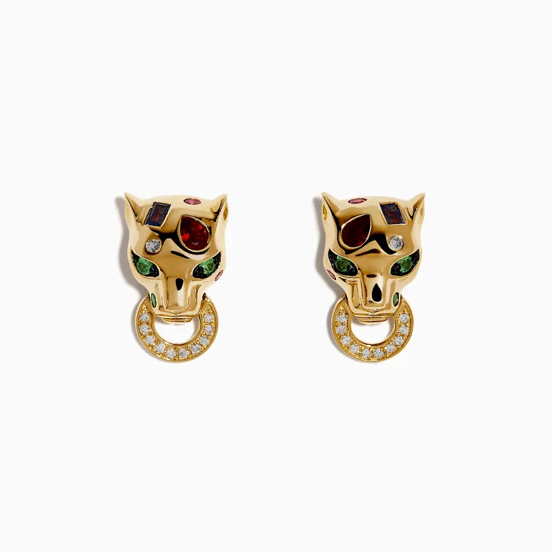 Signature 14K Yellow Gold Multi Sapphire and Diamond Panther Stud Earrings sold by Effy