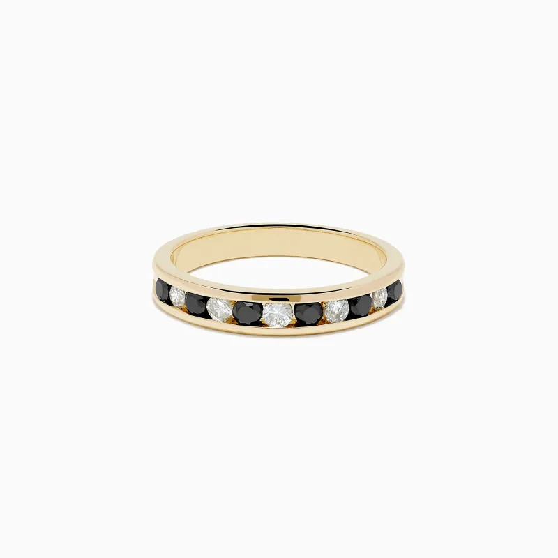 Caviar 14K Yellow Gold Black and White Diamond Band Ring sold by Effy