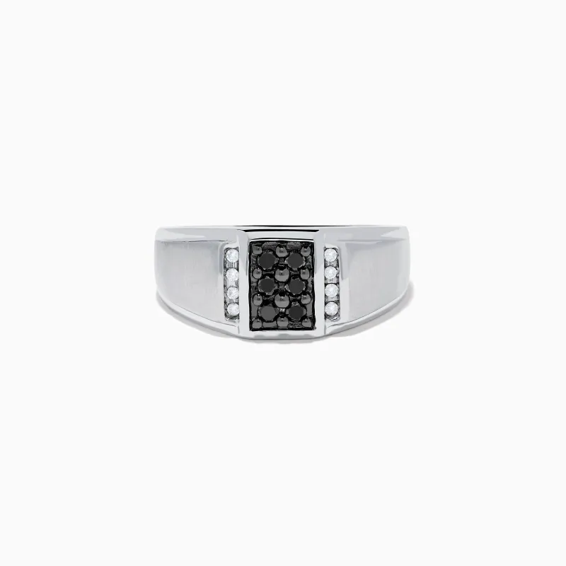 Men's 14K White Gold White and Black Diamond Ring sold by Effy