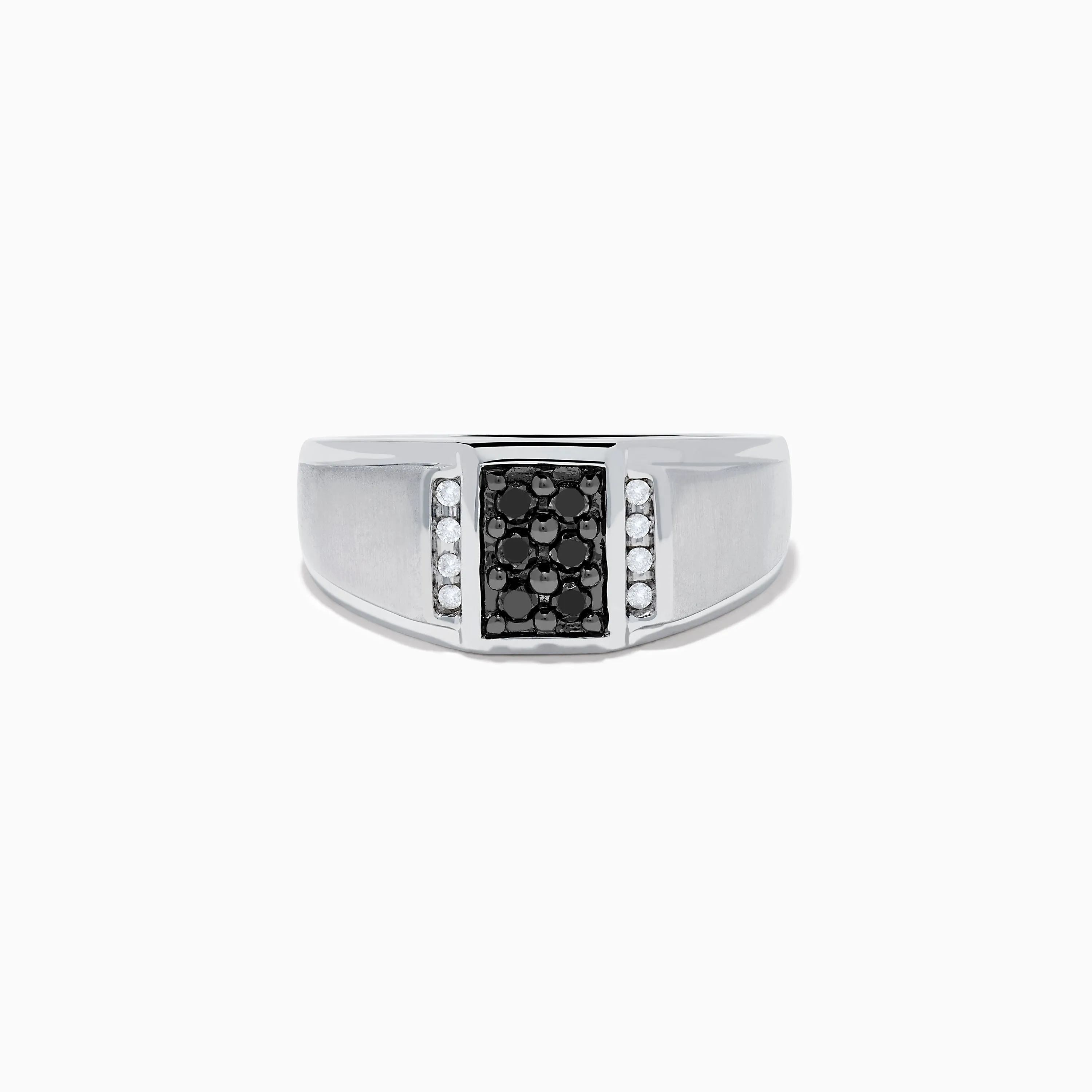 Men's 14K White Gold White and Black Diamond Ring sold by Effy
