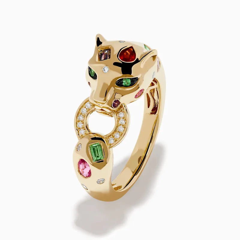Signature 14K Yellow Gold Multi Sapphire and Diamond Panther Ring sold by Effy