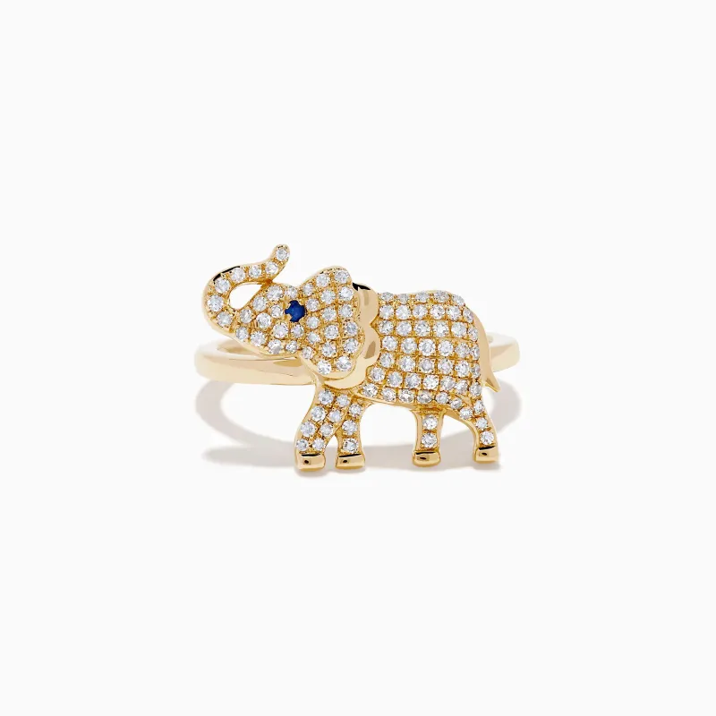 Safari 14K Yellow Gold Sapphire and Diamond Elephant Ring sold by Effy