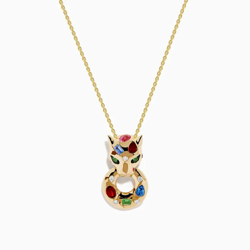 Signature 14K Yellow Gold Multi Sapphire and Diamond Panther Pendant sold by Effy