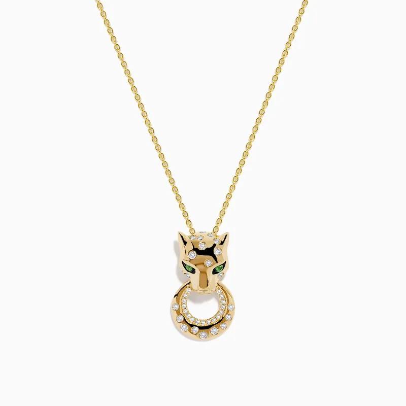 Signature 14K Yellow Gold Tsavorite and Diamond Panther Pendant sold by Effy