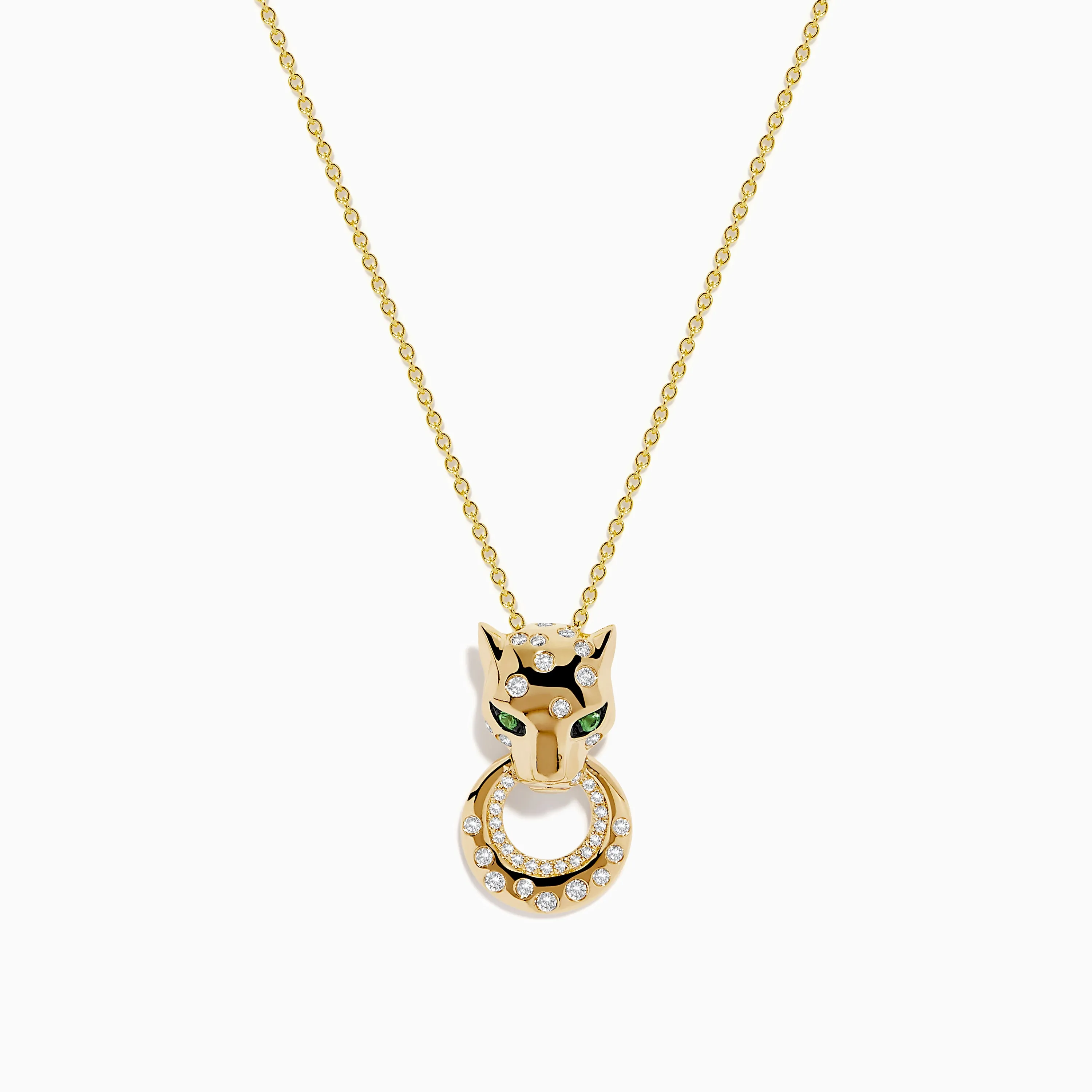 Signature 14K Yellow Gold Tsavorite and Diamond Panther Pendant sold by Effy