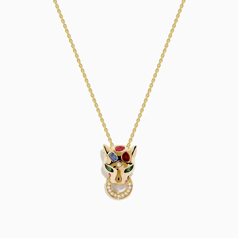 Signature 14K Yellow Gold Multi Sapphire and Diamond Panther Pendant sold by Effy
