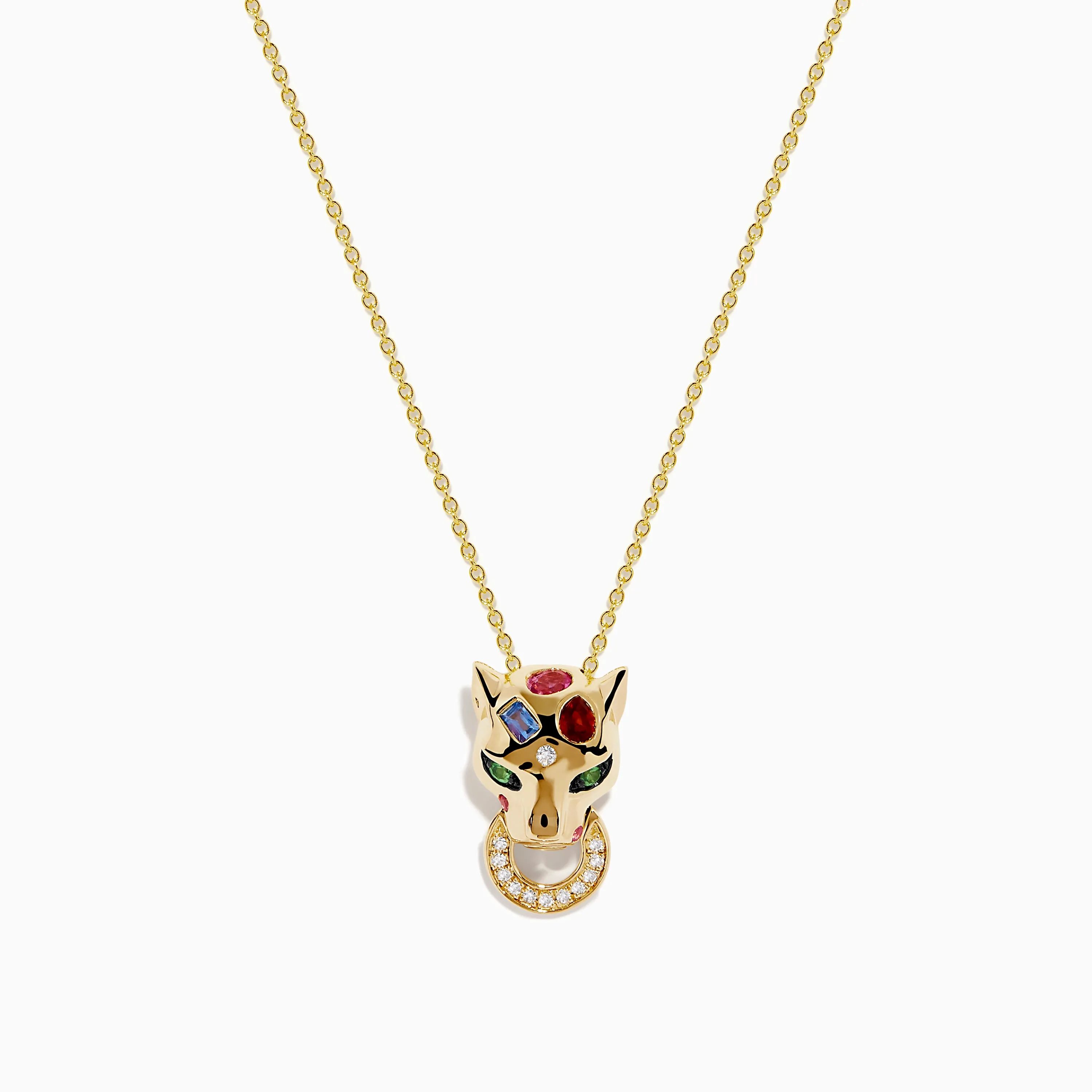 Signature 14K Yellow Gold Multi Sapphire and Diamond Panther Pendant sold by Effy