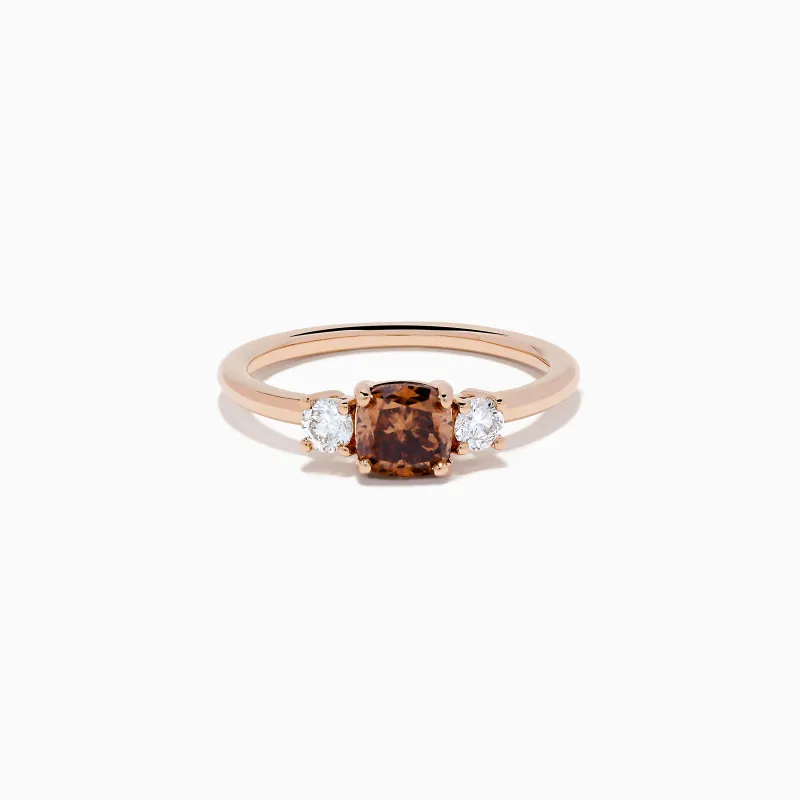 Espresso 14K Rose Gold Brown and White 3 Stone Diamond Ring sold by Effy