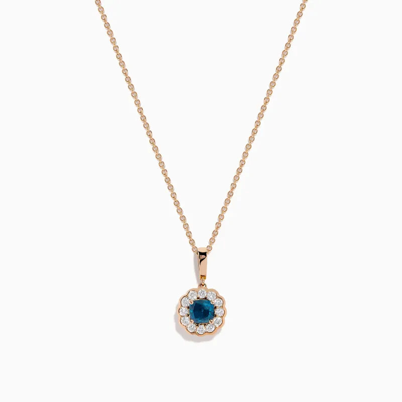Bella Bleu 14K Rose Gold Blue and White Diamond Pendant sold by Effy