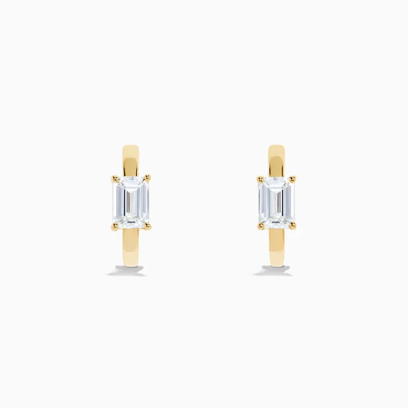 Lab Grown Diamond Emerald-Cut Huggie Earrings in 14K Yellow Gold sold by Effy