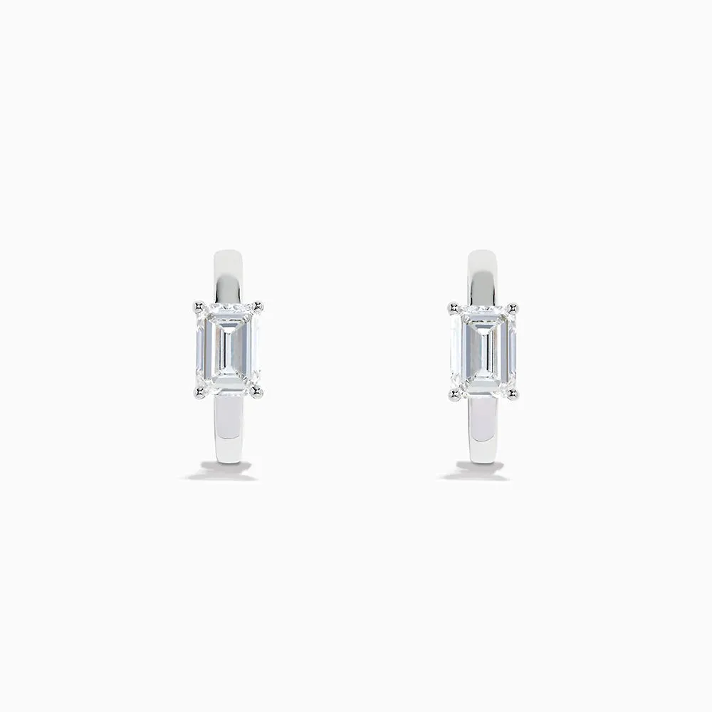 Lab Grown Diamond Emerald-Cut Huggie Earrings in 14K White Gold sold by Effy