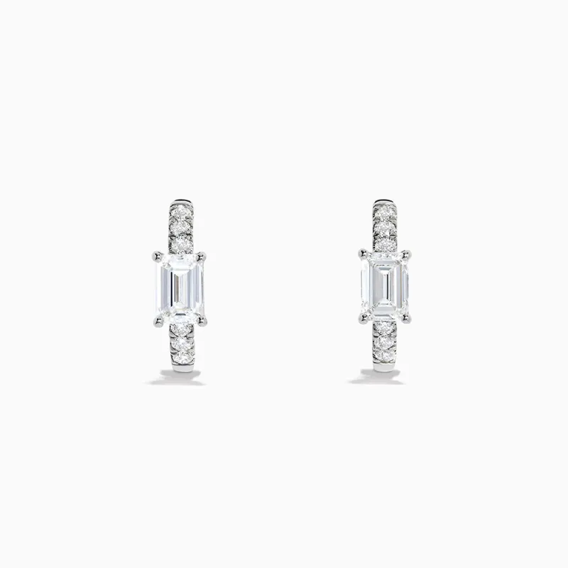 Lab Grown Diamond Emerald-Cut Huggie Earrings in 14K White Gold sold by Effy