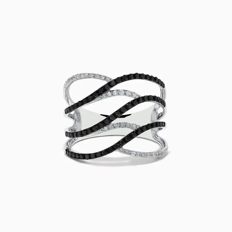 14K White Gold White and Black Diamond Crossover Ring sold by Effy